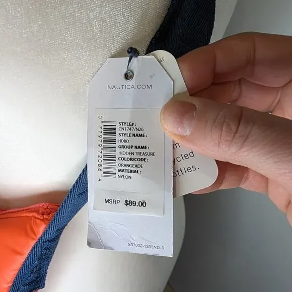 Nautica Burnt Orange Crossbody Hobo Bag Hidden Treasure Navy Strap NWT - Picture 4 of 12